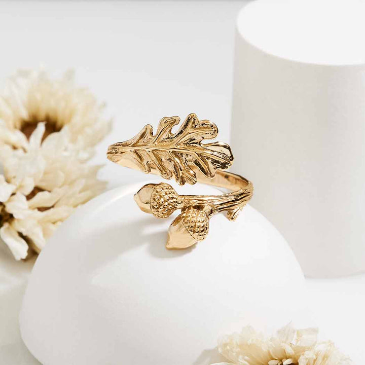 Bronze Adjustable Oak and Acorn Ring