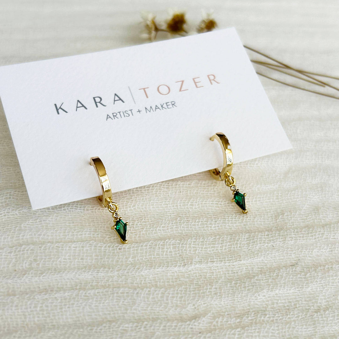 Dainty Emerald Charm Huggie Hoops KT17