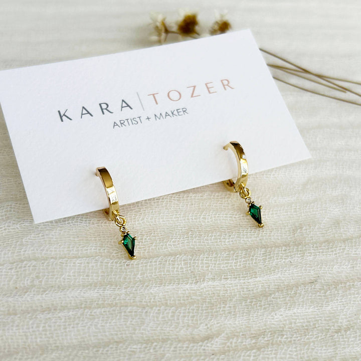 Dainty Emerald Charm Huggie Hoops KT17