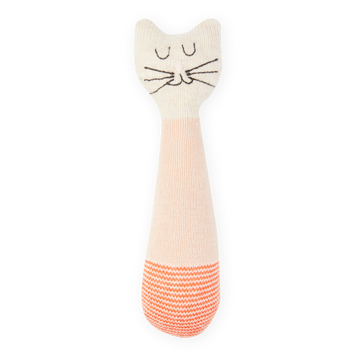 Cotton Knit Baby Rattle Toy - Cat Pink