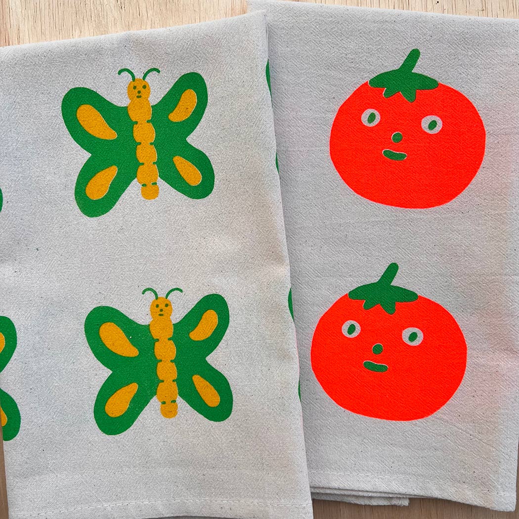 Tomato screenprinted tea towel NICE5