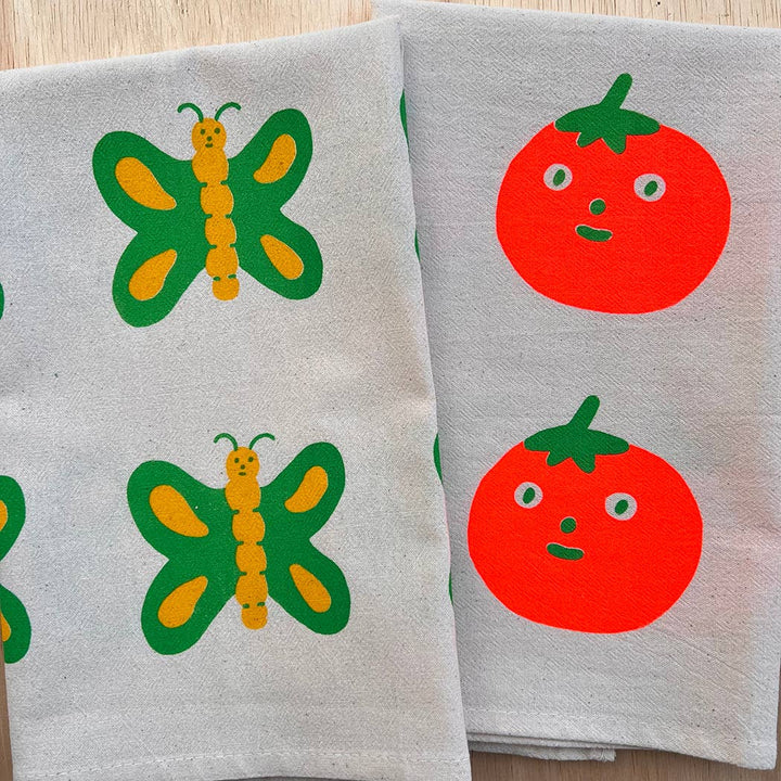 Tomato screenprinted tea towel NICE5