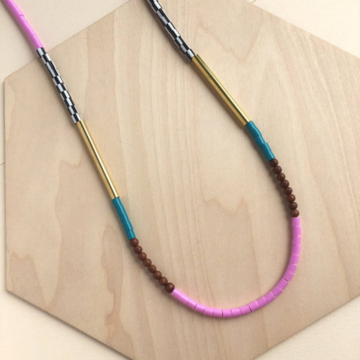 Colourblock Necklace - Teal and Grape LAN99
