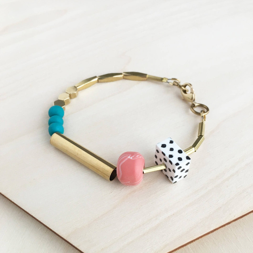 Marble and Brass Bracelet - Teal & Salmon LA18
