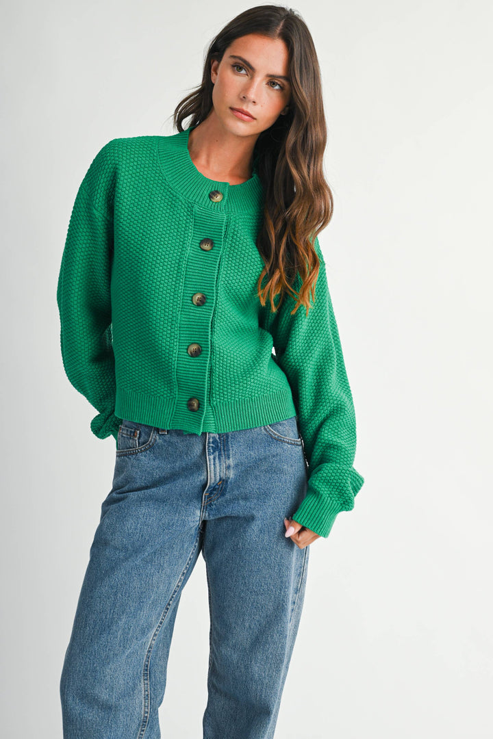 336K Textured Button Front Cardigan Sweater