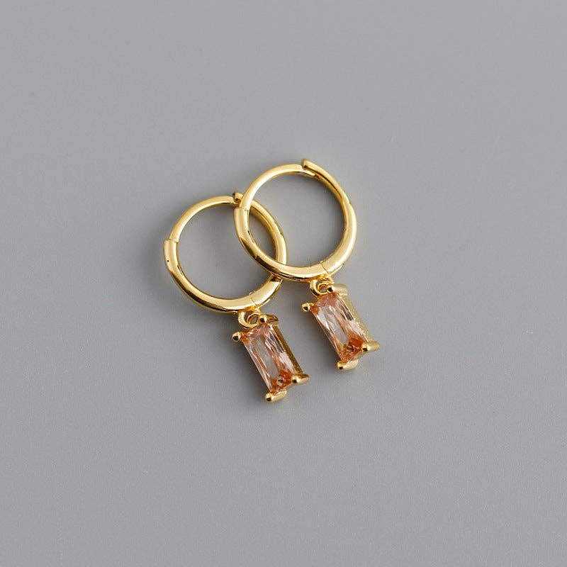Emerald Cut Color Gem Drop Earrings in 925 Sterling Silver