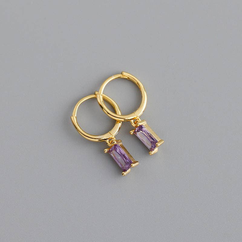 Emerald Cut Color Gem Drop Earrings in 925 Sterling Silver