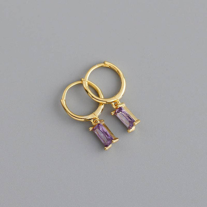 Emerald Cut Color Gem Drop Earrings in 925 Sterling Silver