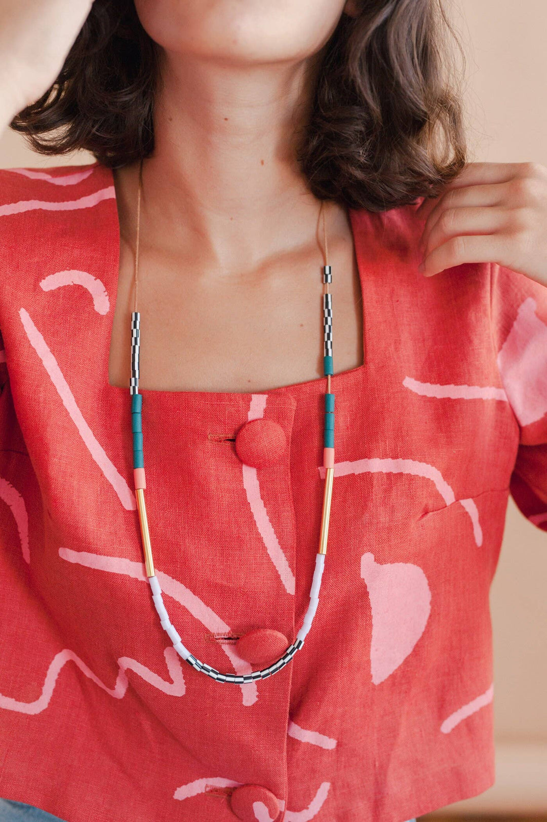 Colourblock Necklace - Teal &amp; Pink LAN9