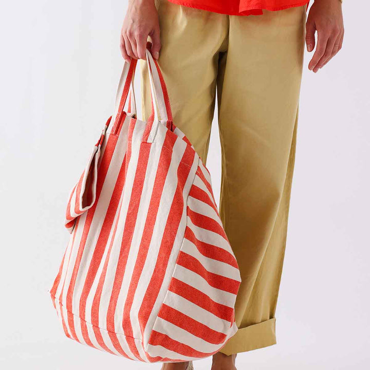 ELISA TOTE BAG STRIPES GREIGE / TOMATO