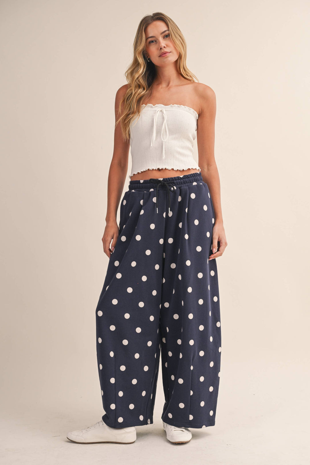 IP1506 POLKA DOT PRINTED BARREL CASUAL SWEATPANTS