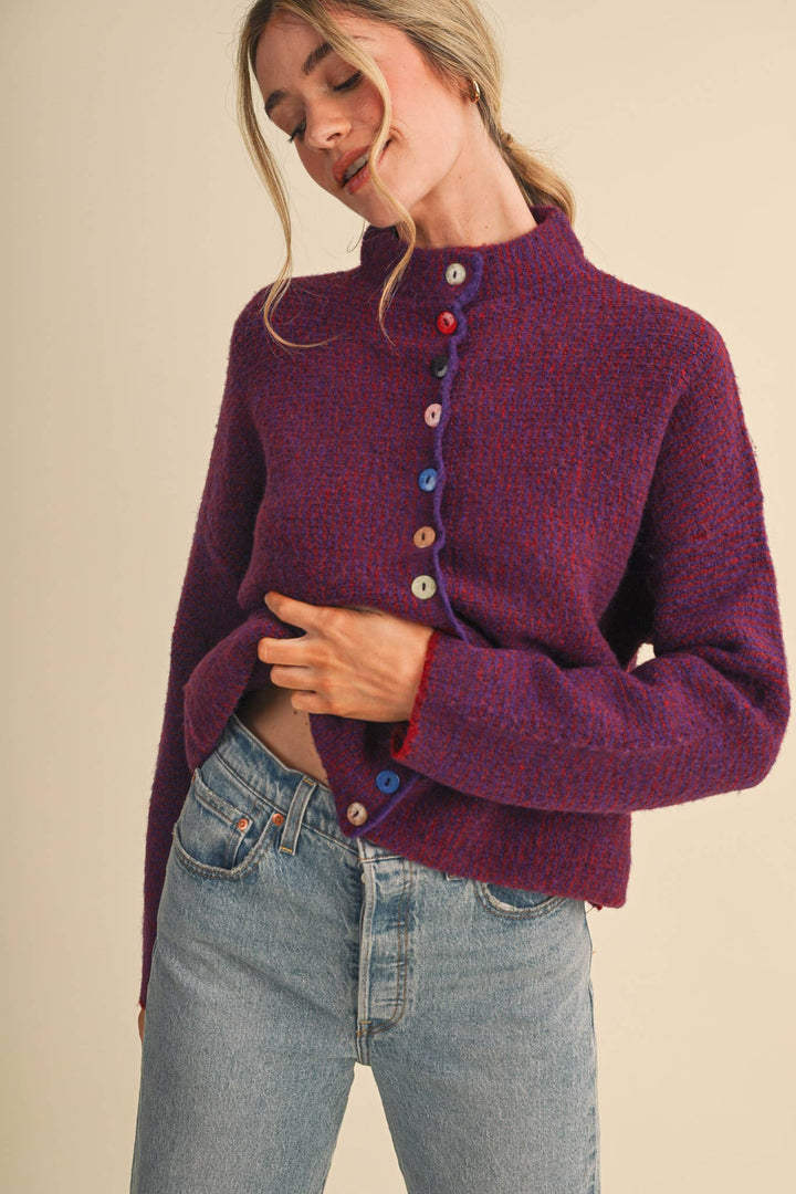 STRIPED SWEATER CARDIGAN WITH COLORFUL BUTTONS MS112
