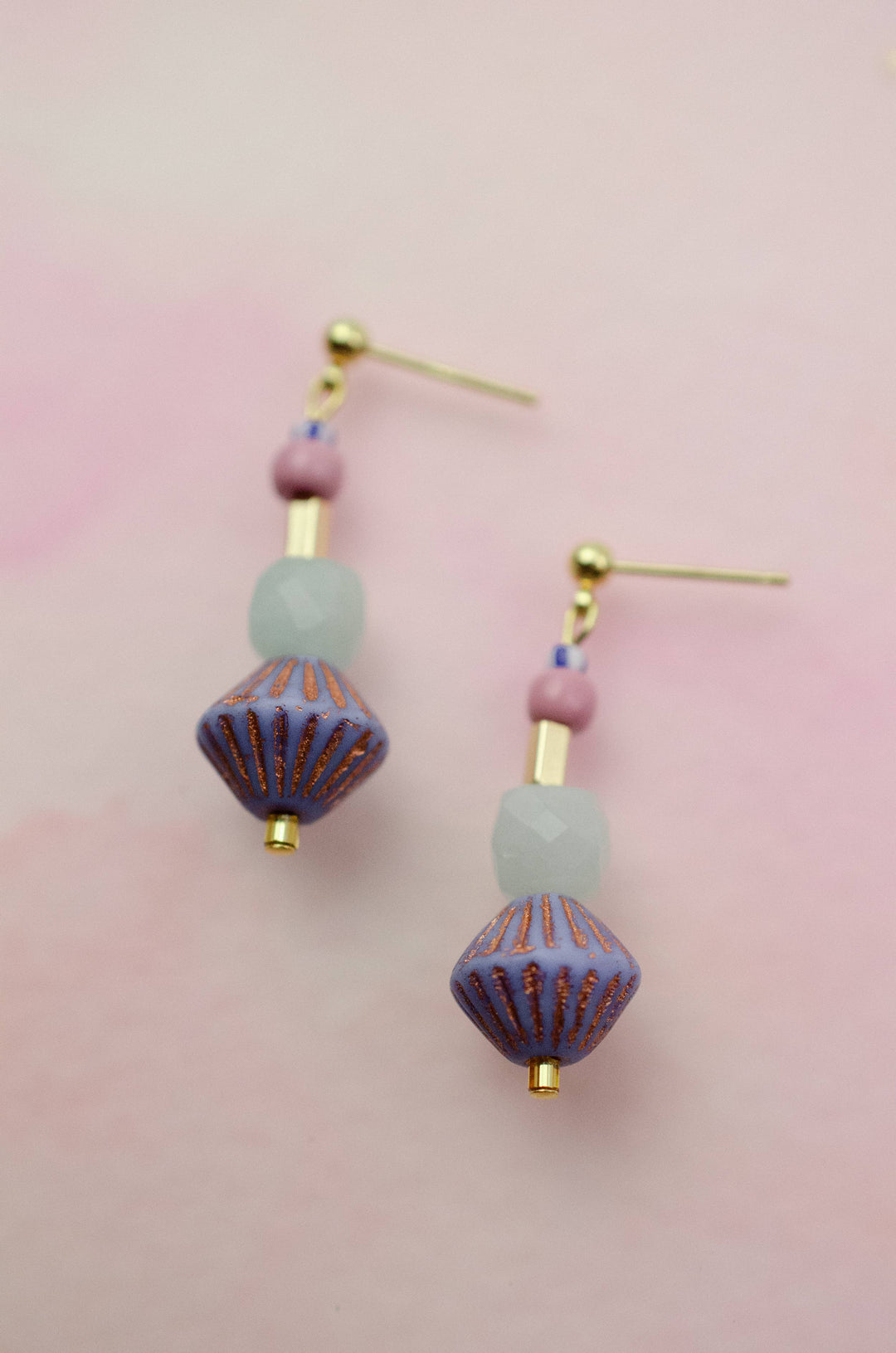 Blue and purple beaded dangle earrings JM133