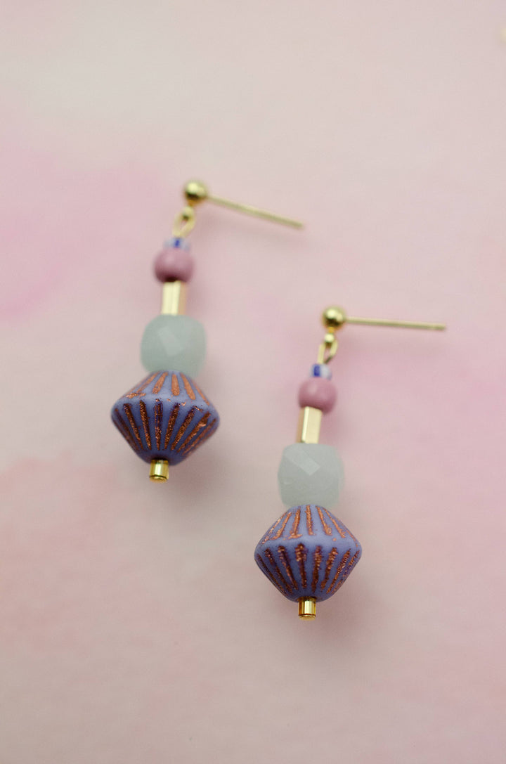 Blue and purple beaded dangle earrings JM133
