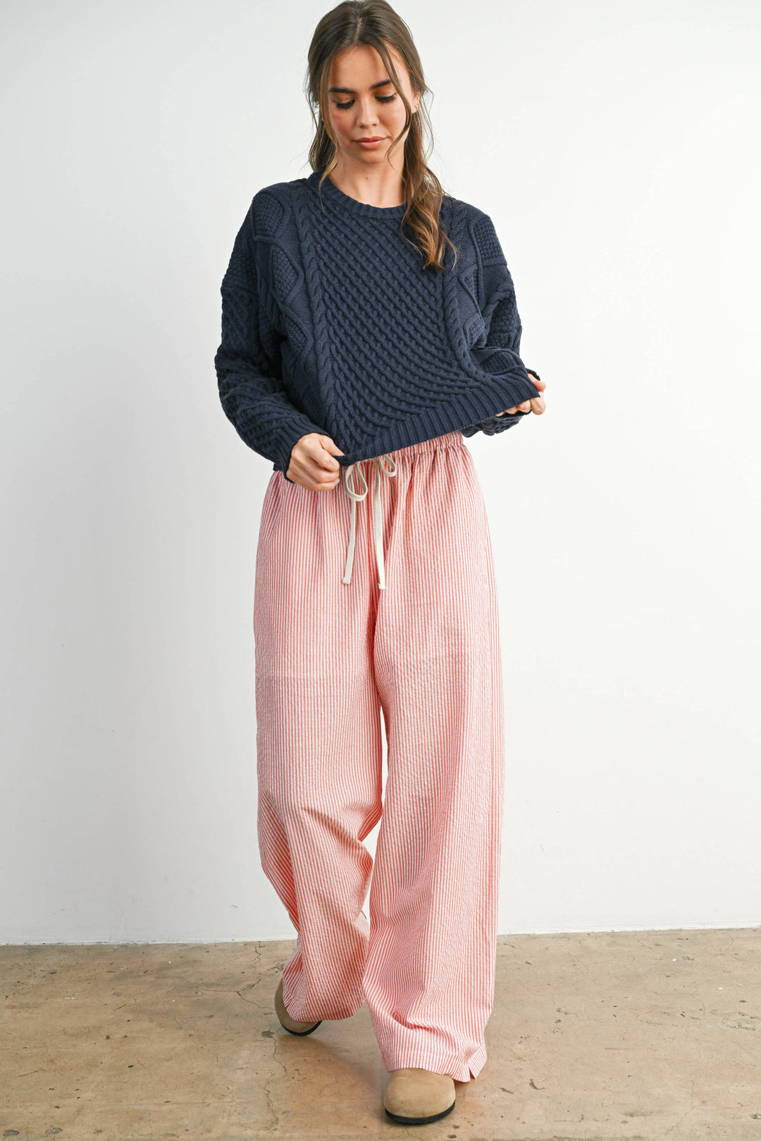 Fall Casual Solid Cable Knit Sweater - BMW719
