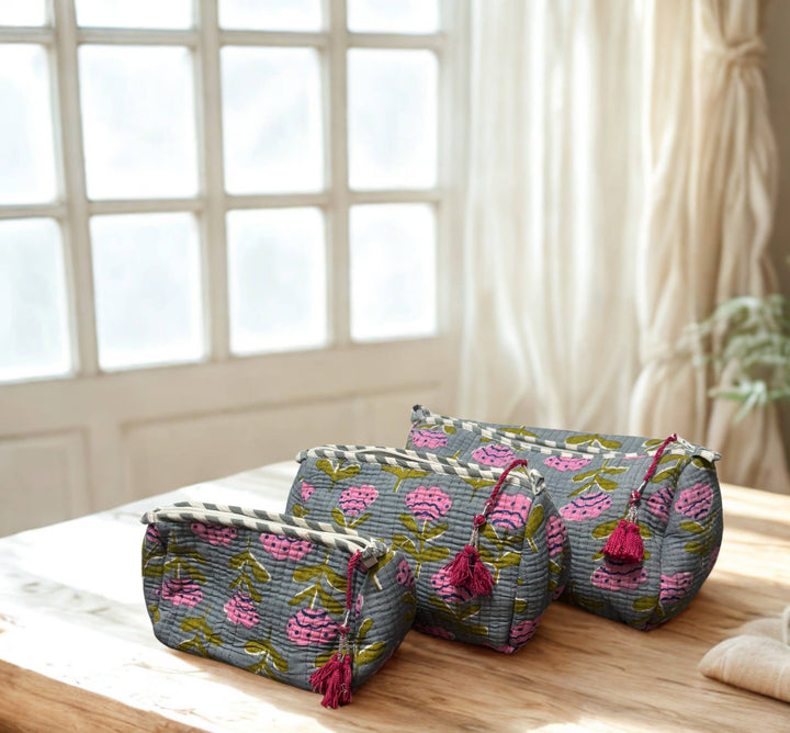 Block Print Vanity Travel Bag ~ Peony DVS22
