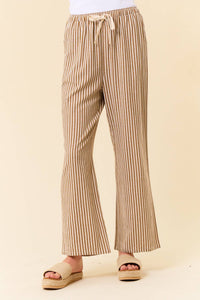 LINEN BLEND STRIPE WIDE LEG PANTS