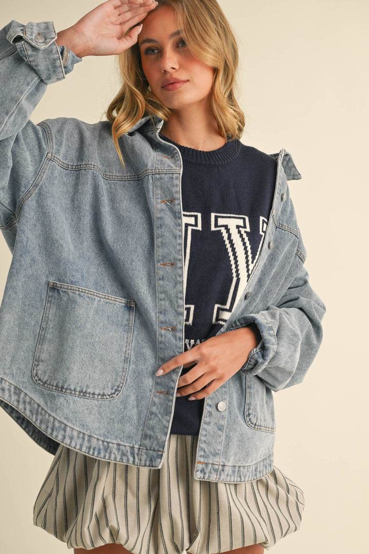 IJ1519 OVERSIZED FRONT POCKET DENIM JACKET