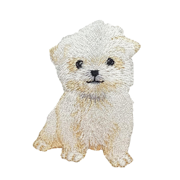 Maltese Puppy Dog Embroidered Iron on Patch IR