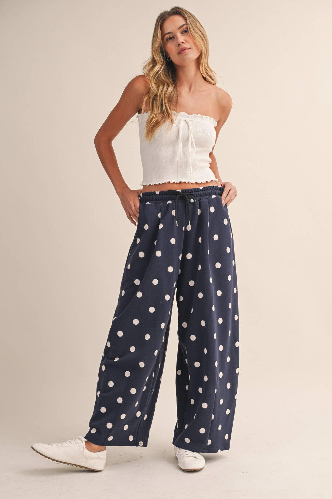 IP1506 POLKA DOT PRINTED BARREL CASUAL SWEATPANTS