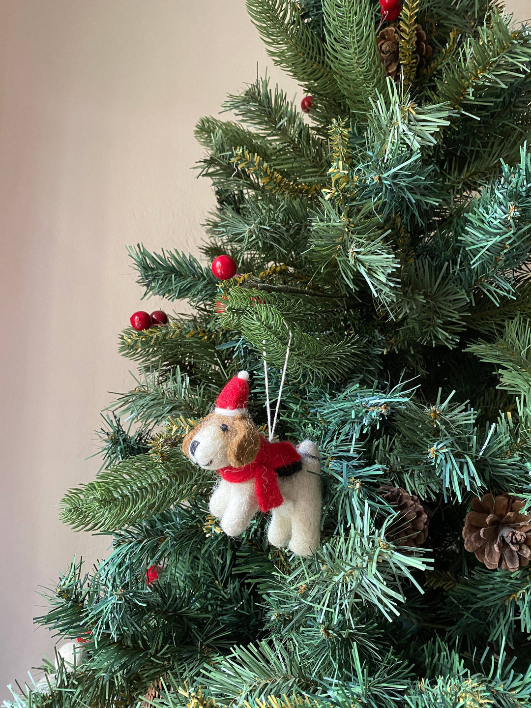 Felt Ornament - Jack Russell Dog with Christmas Hat GN23