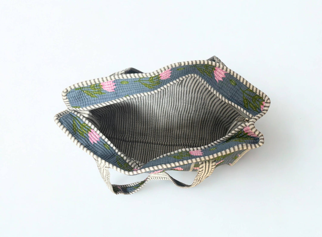 Block Print Quilted Bag ~ Pink Lotus DVS26