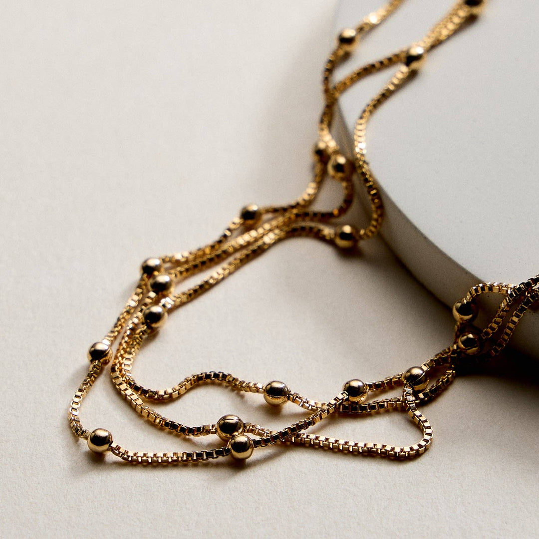 Gold Filled Layered Beaded Chain Necklace FM998