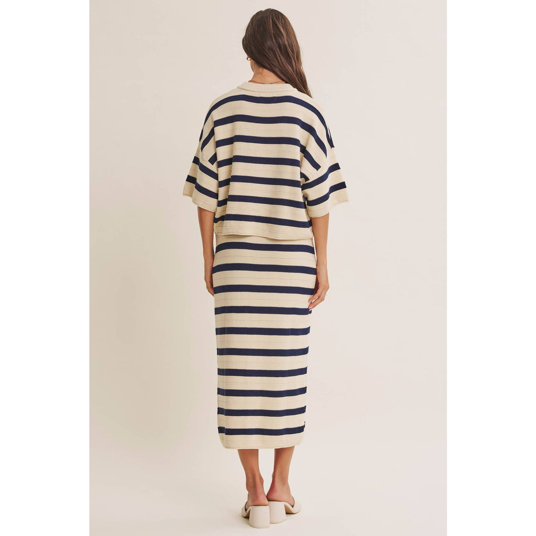 WEEKEND IN CANNES SOFT DRAPE COTTON STRIPE RELAXED SWEATER FB289