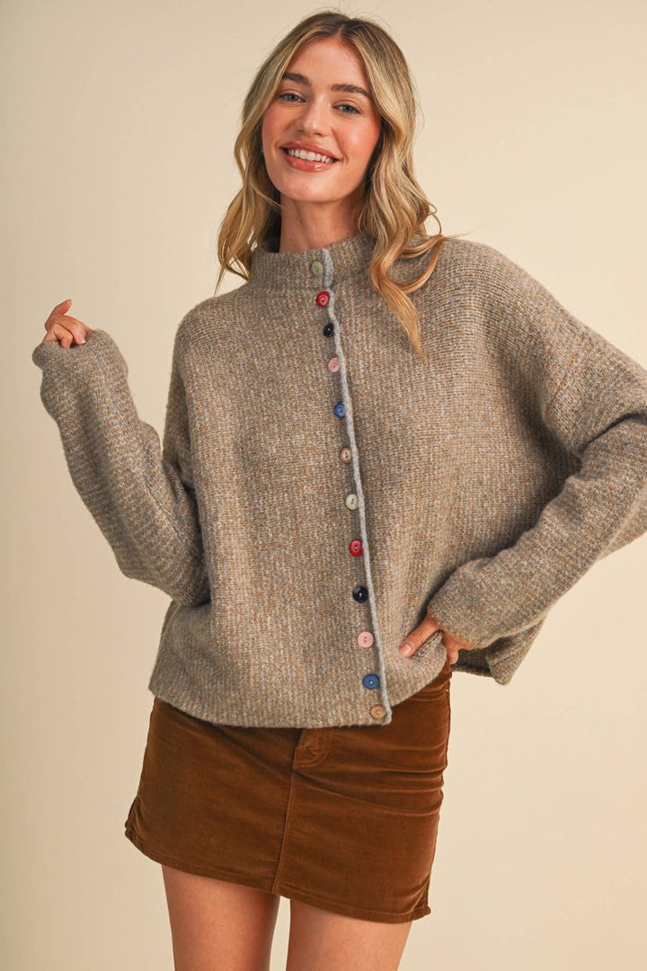 STRIPED SWEATER CARDIGAN WITH COLORFUL BUTTONS MS112