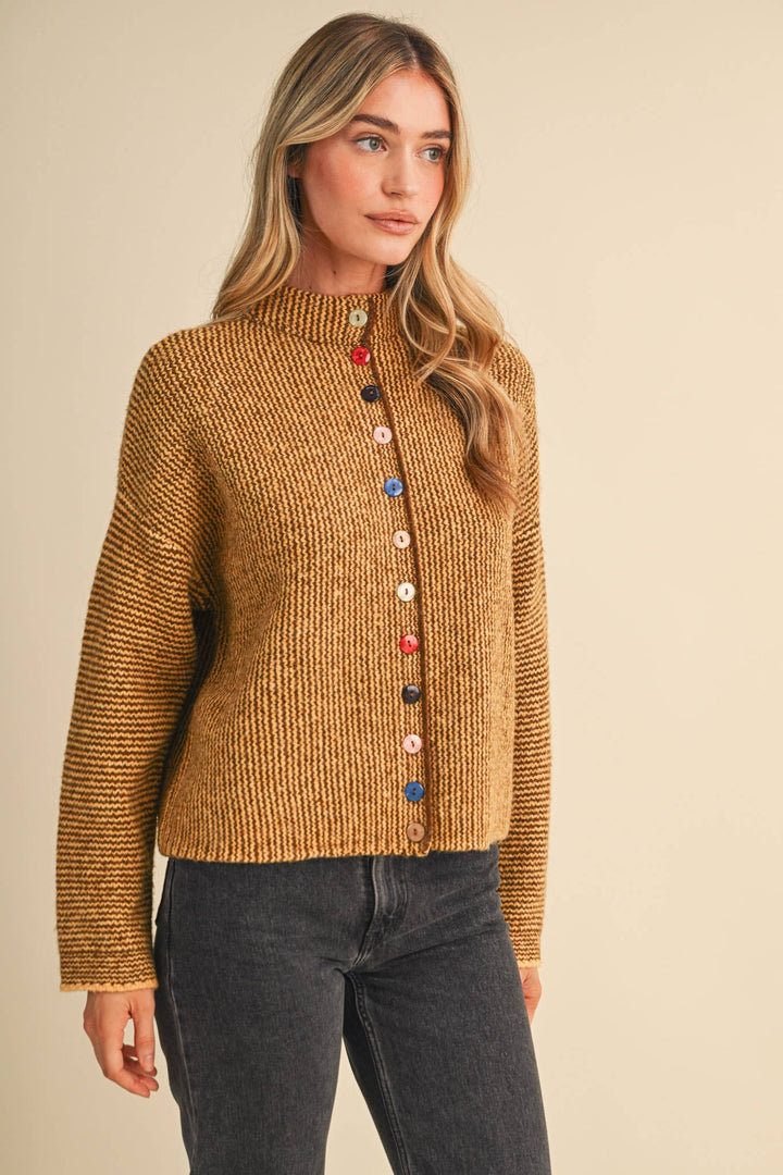 STRIPED SWEATER CARDIGAN WITH COLORFUL BUTTONS MS112