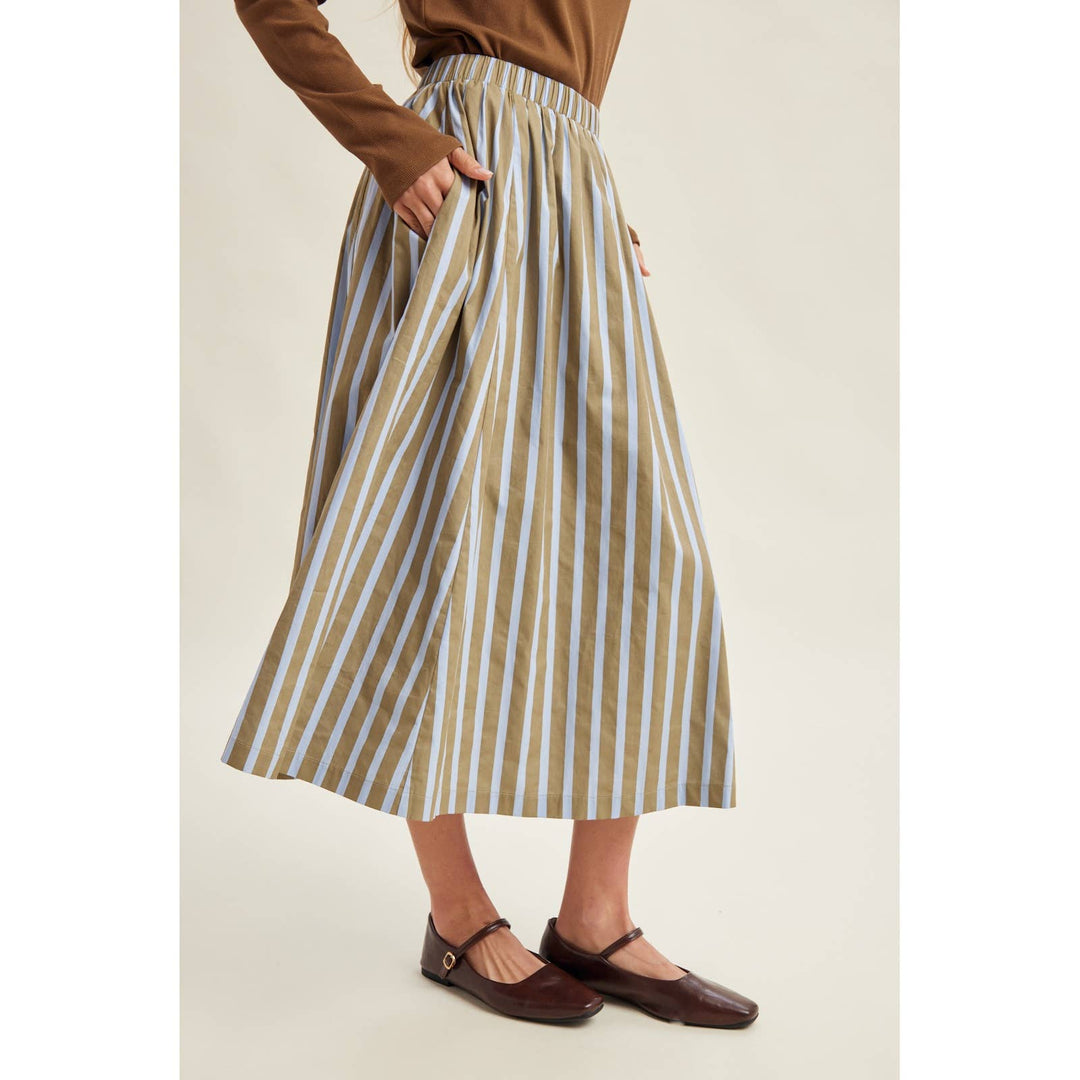 WIDE STRIPE MIDI A-LINE SKIRT / WL26-13255
