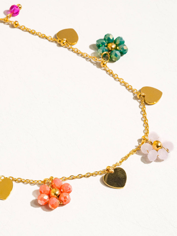 Melvin 18K Gold Non-Tarnish Flower &amp; Hearts Necklace FLA06