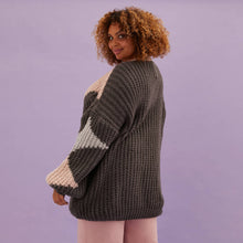 Load image into Gallery viewer, Claudia Balloon Sleeve Chevron Knitted Mini Dress - Charcoal