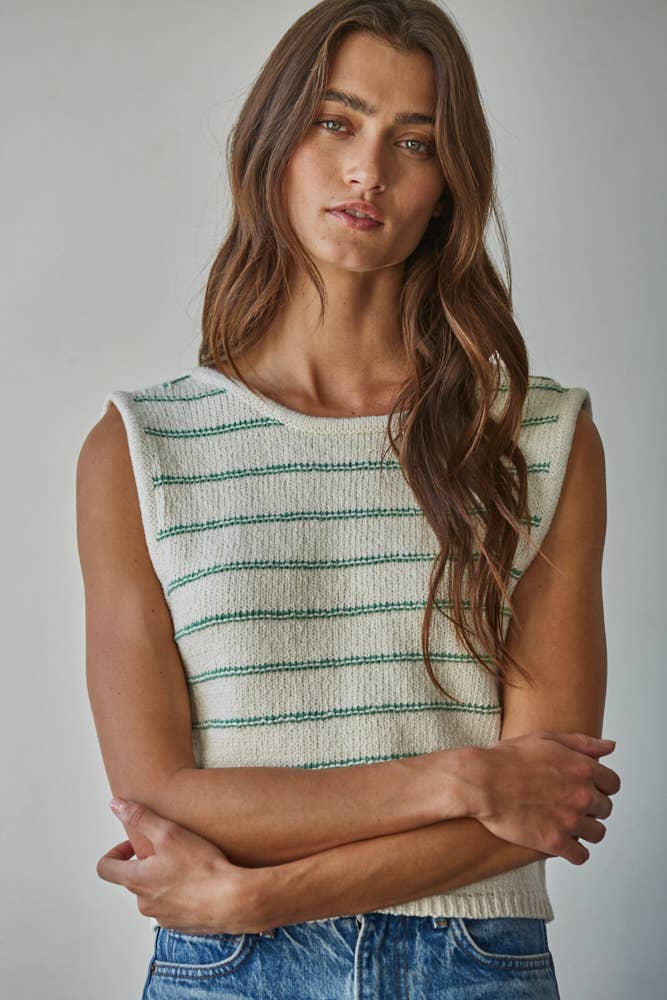 W2466 | Knit Striped Sweater Tank with Open Back Tie Straps