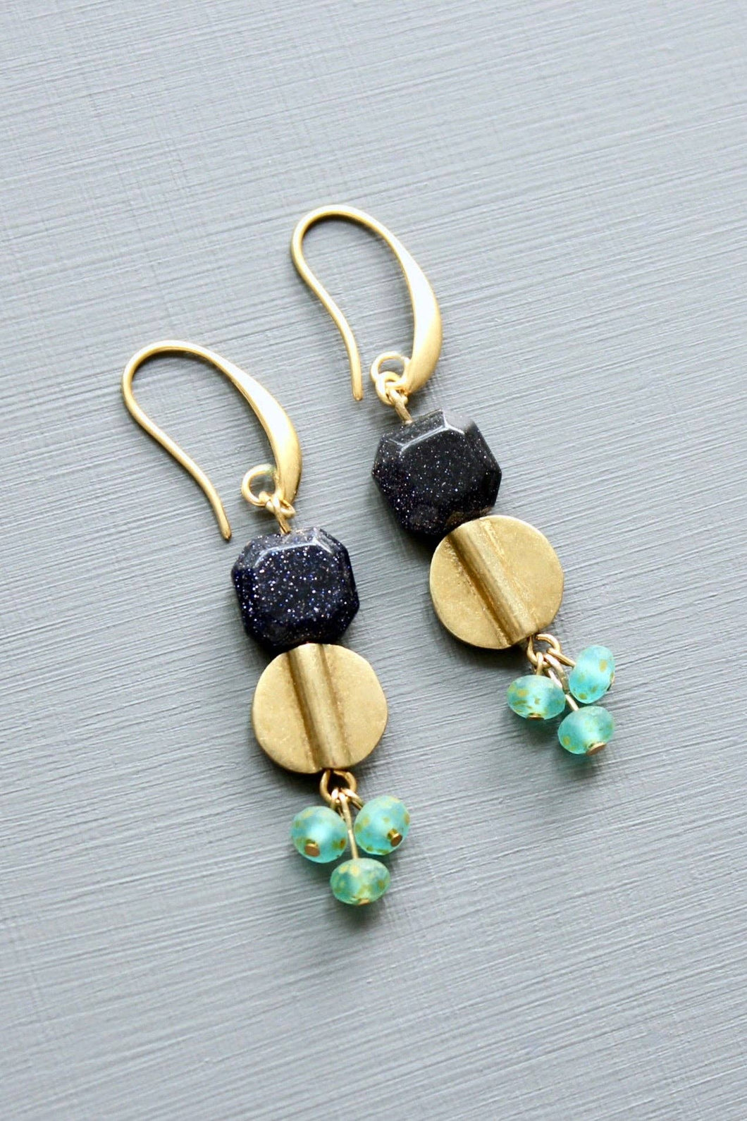 LEXE22 Blue goldstone and aqua earrings