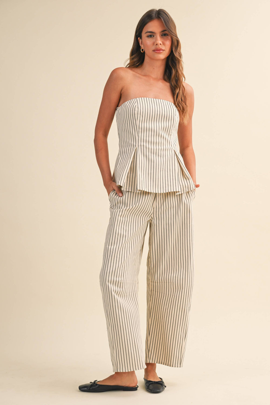 STRIPED BARREL PANTS