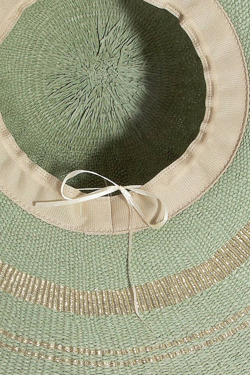 Metallic Accent Trim Floppy Sun Hat