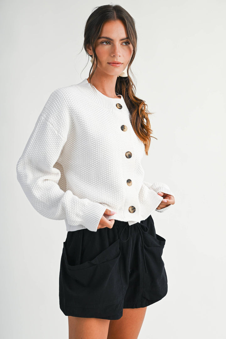 336K Textured Button Front Cardigan Sweater