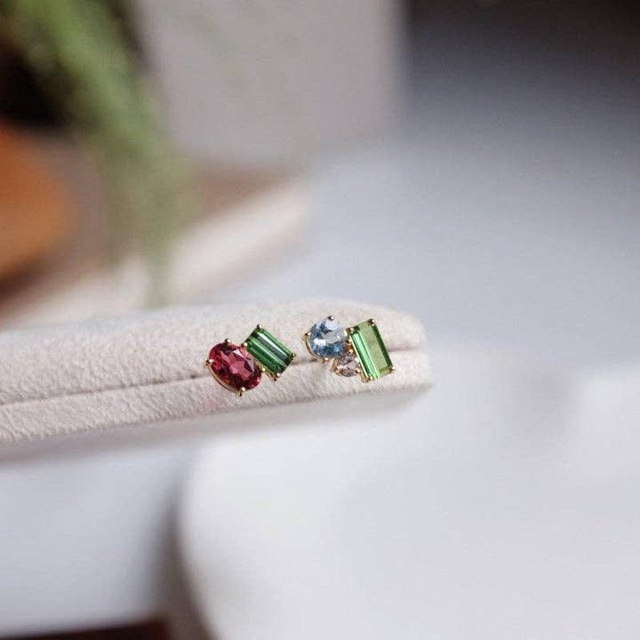 Asymmetric Gems Cluster Stud Earrings in 925 Sterling Silver