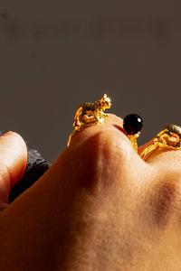 Cat's Cradle Ring - 18K Gold Plated + Onyx PJ06
