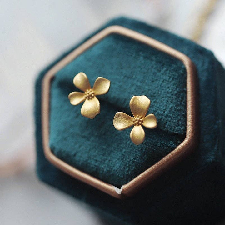 Matte Four Petal Floral Stud Earrings in 925 Sterling Silver