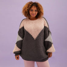 Load image into Gallery viewer, Claudia Balloon Sleeve Chevron Knitted Mini Dress - Charcoal