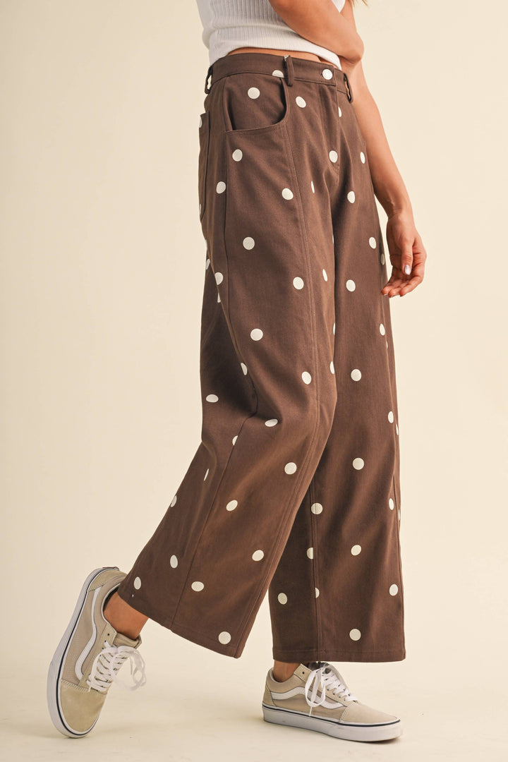 IP1390 POLKADOT STRETCH TWILL MID WAIST BARREL PANTS
