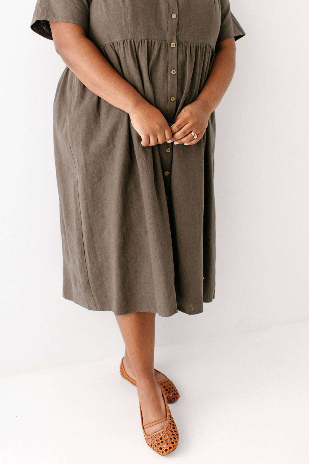Adeline Button Down A-Line Midi Dress MSE23