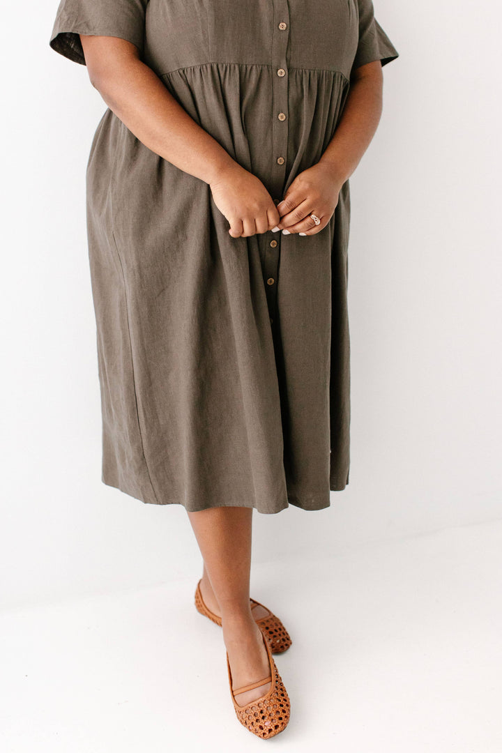 Adeline Button Down A-Line Midi Dress MSE23