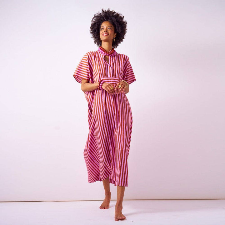 Margot Stripe Kaftan Rust + Lilac INK792