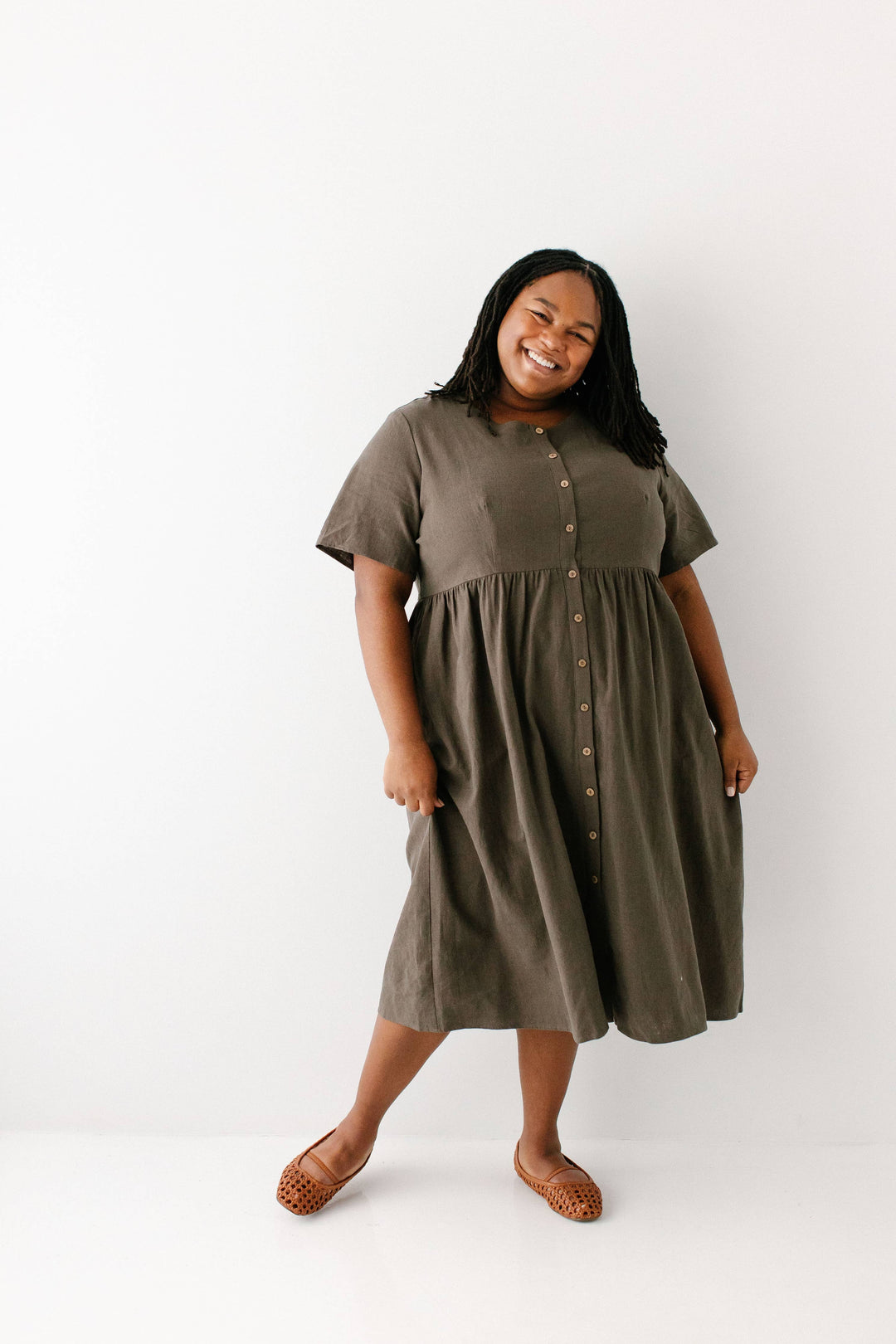 Adeline Button Down A-Line Midi Dress MSE23