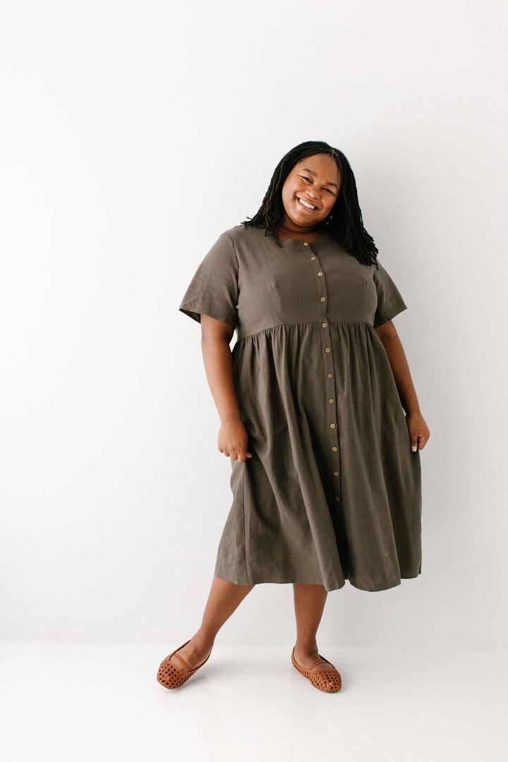 Adeline Button Down A-Line Midi Dress MSE23