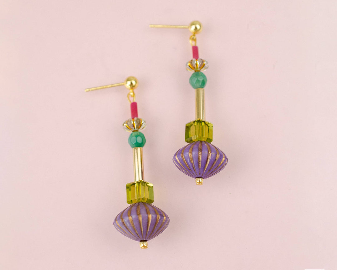 Purple Fluted Dangle Earrings JM107