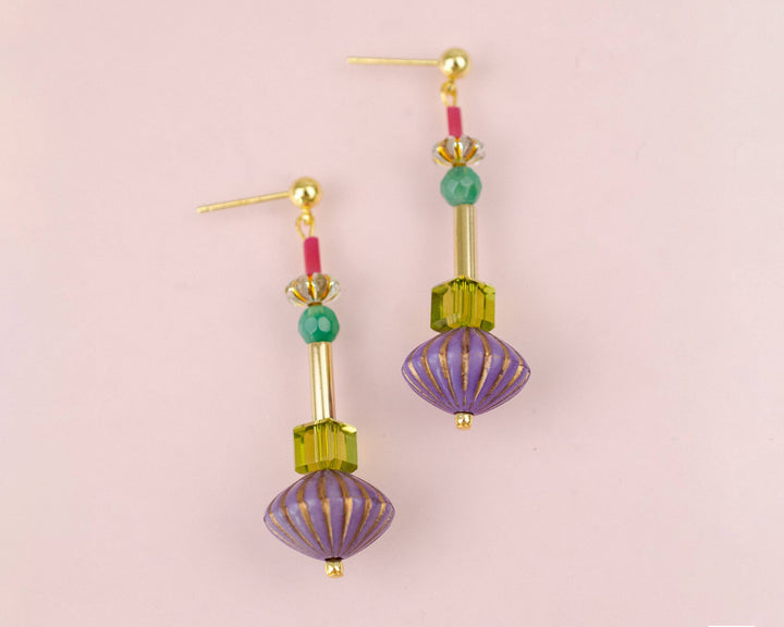 Purple Fluted Dangle Earrings JM107